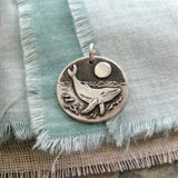 Vintage Style Men Metal Necklace Texture Sunset Fish Whale Pendant Necklace