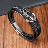 Men's Titanium Steel Anchor Leather Bracelet