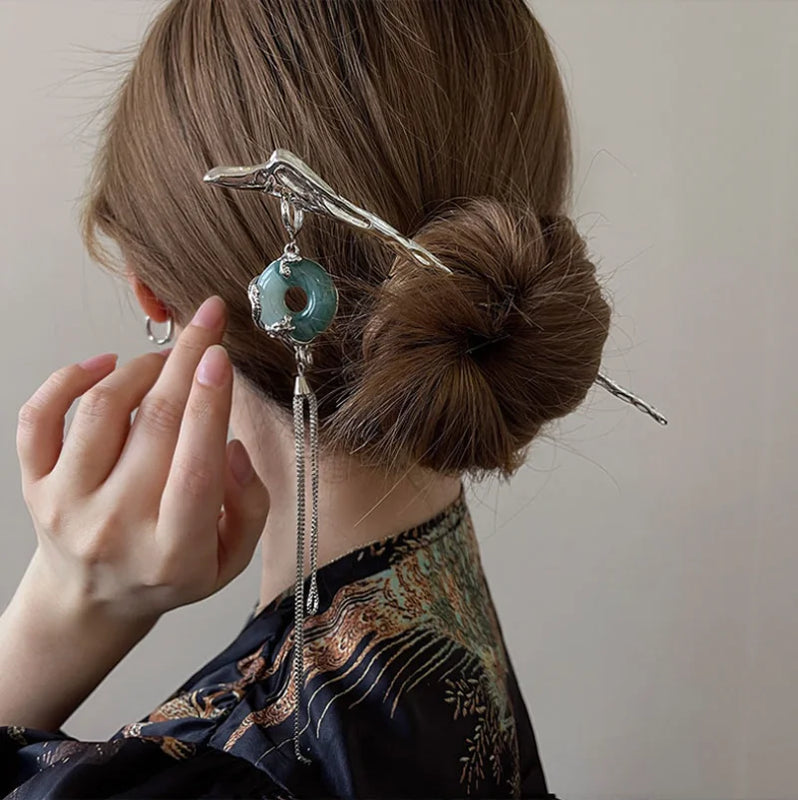 Vintage Metal Hairpin Tassel Flower Hair Stick Headwear Women Jewelry