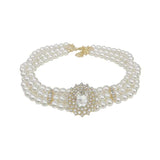 Vintage Style Multilayer Pearl Choker Geometric Rhinestone Necklace For Women
