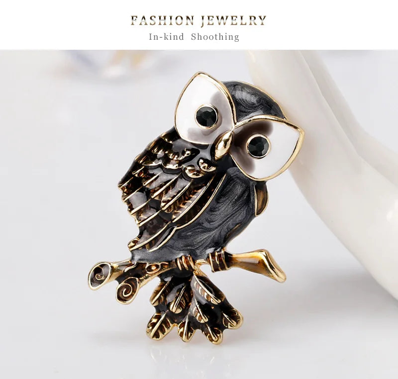 Vintage Owl Brooch Pin Retro Alloy Animal Jewelry AL240