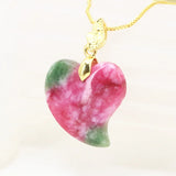 Vintage Red Heart Stone Pendant Necklace Stainless Steel Chain