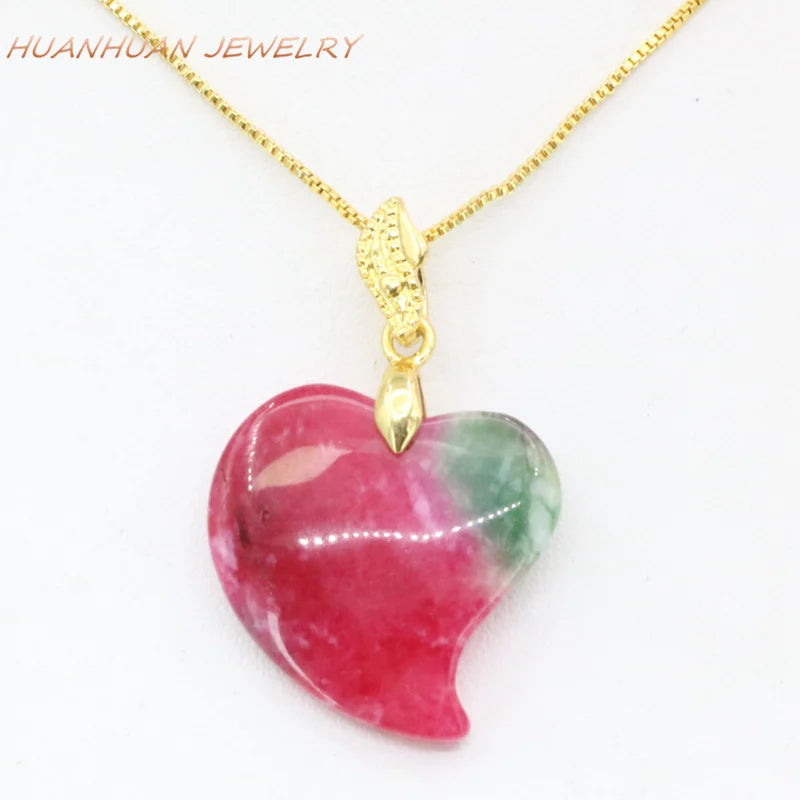 Vintage Red Heart Stone Pendant Necklace Stainless Steel Chain