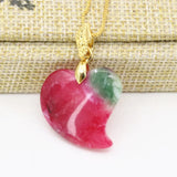 Vintage Red Heart Stone Pendant Necklace Stainless Steel Chain