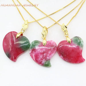 Vintage Red Heart Stone Pendant Necklace Stainless Steel Chain