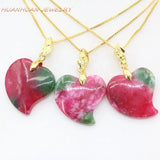 Vintage Red Heart Stone Pendant Necklace Stainless Steel Chain