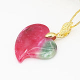 Vintage Red Heart Stone Pendant Necklace Stainless Steel Chain