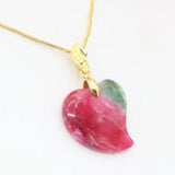 Vintage Red Heart Stone Pendant Necklace Stainless Steel Chain