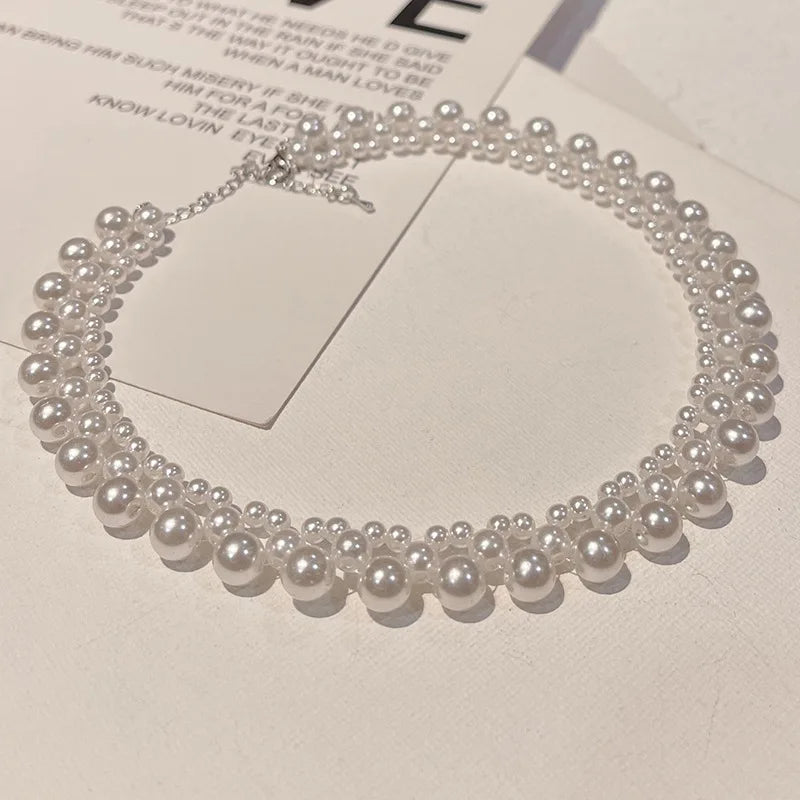 Vintage Pearl Chain Choker Necklace Love Shell Pendant Jewelry