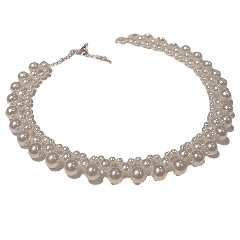 Vintage Pearl Chain Choker Necklace Love Shell Pendant Jewelry