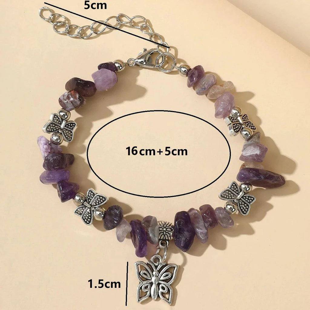 Vintage Style Silver Plated Butterfly Beaded Bracelet