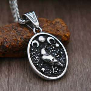 Vintage Sun Moon Star Crow Stamp Pendant Necklace