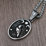 Vintage Sun Moon Star Crow Stamp Pendant Necklace