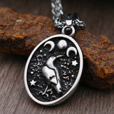 Vintage Sun Moon Star Crow Stamp Pendant Necklace