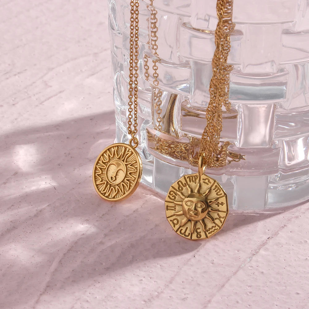 Vintage Sun Pendant Necklace 18k Plated BFF Jewelry Gift