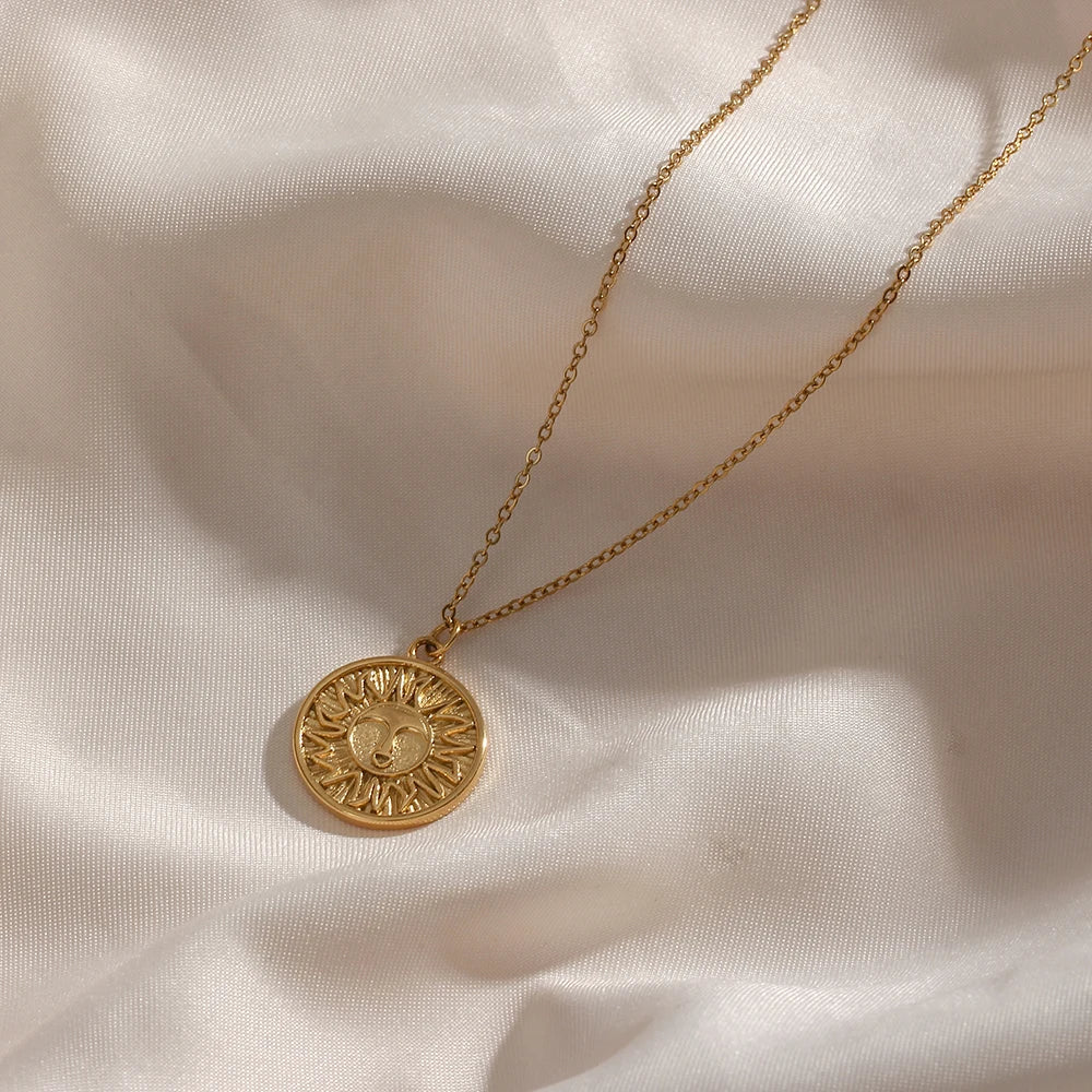 Vintage Sun Pendant Necklace 18k Plated BFF Jewelry Gift