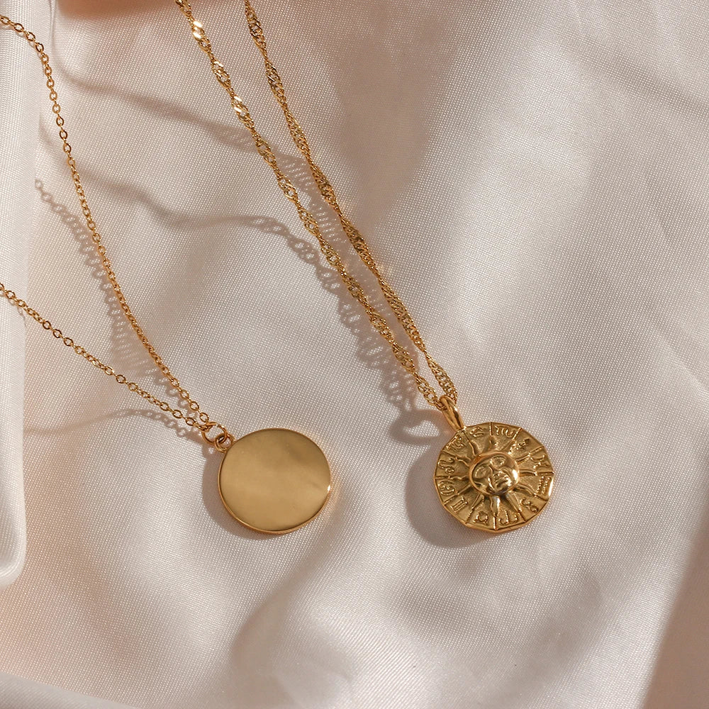 Vintage Sun Pendant Necklace 18k Plated BFF Jewelry Gift