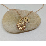Vintage Sunflower Letter Necklace Personalized Stainless Steel Charm Jewelry
