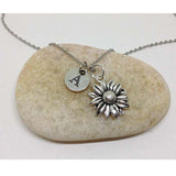 Vintage Sunflower Letter Necklace Personalized Stainless Steel Charm Jewelry