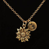 Vintage Sunflower Letter Necklace Personalized Stainless Steel Charm Jewelry