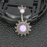 Vintage Sunflower Navel Piercing Jewelry Purple Round Gem Belly Button Rings