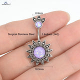 Vintage Sunflower Navel Piercing Jewelry Purple Round Gem Belly Button Rings