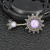 Vintage Sunflower Navel Piercing Jewelry Purple Round Gem Belly Button Rings