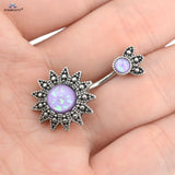 Vintage Sunflower Navel Piercing Jewelry Purple Round Gem Belly Button Rings