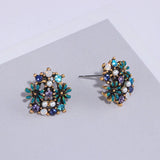 Vintage Sweet Flower Stud Earrings for Women Pearl Crystal Earrings