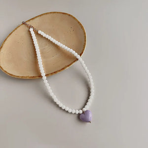 Sweet Pink Heart Pendant Earrings Freshwater Pearl Contrast Earring