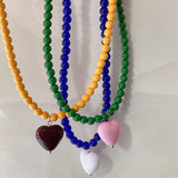Sweet Pink Heart Pendant Earrings Freshwater Pearl Contrast Earring