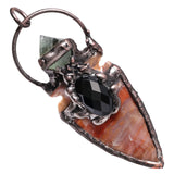 Vintage Sword Shape Indian Agate Healing Fluorite Stone Point Wand Pendant