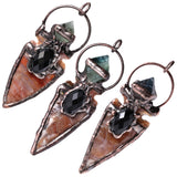 Vintage Sword Shape Indian Agate Healing Fluorite Stone Point Wand Pendant