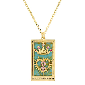 Vintage Tarot Necklace Geometric Square Pendant Star Moon Sun Queen Grail Knight