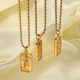 Vintage Tarot Pendant Necklaces 18K Stainless Steel Sun Star Tarot Card Necklace