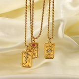 Vintage Tarot Pendant Necklaces 18K Stainless Steel Sun Star Tarot Card Necklace