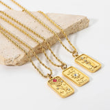 Vintage Tarot Pendant Necklaces 18K Stainless Steel Sun Star Tarot Card Necklace