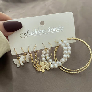 Vintage Tassel Butterfly Pearl Earrings Set For Women