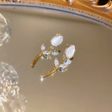 Vintage Opal Tulip Earrings 14K Zircon Studs Wedding Jewelry Gift