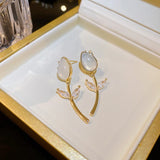 Vintage Opal Tulip Earrings 14K Zircon Studs Wedding Jewelry Gift
