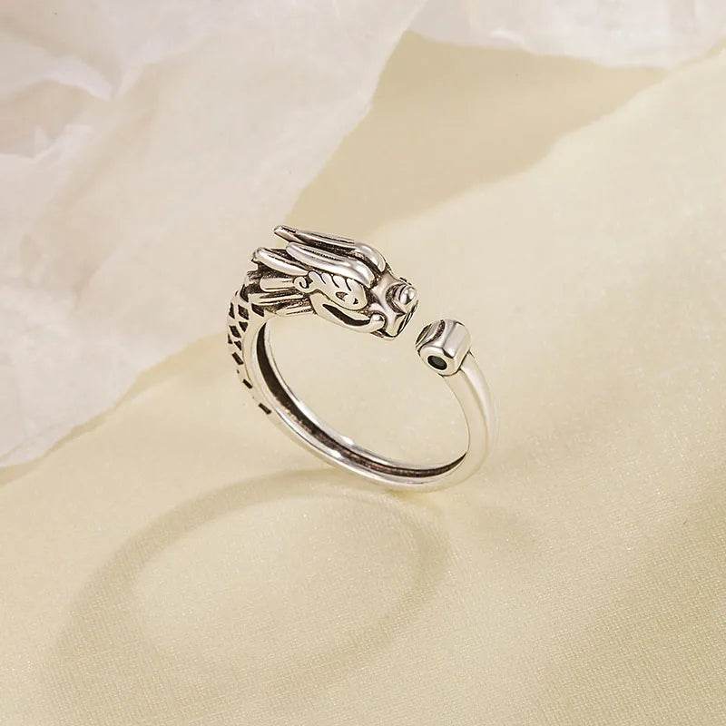 Vintage Thai Silver 925 Ring For Girl Boy Year Gift Versatile Dragon Rings