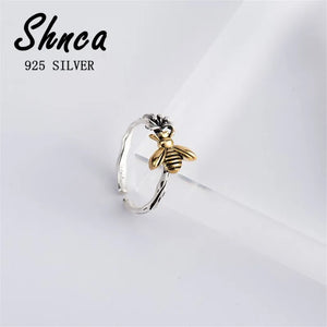Vintage Thai Silver 925 Bee Flowers Open Rings Women Girl Jewelry Gift
