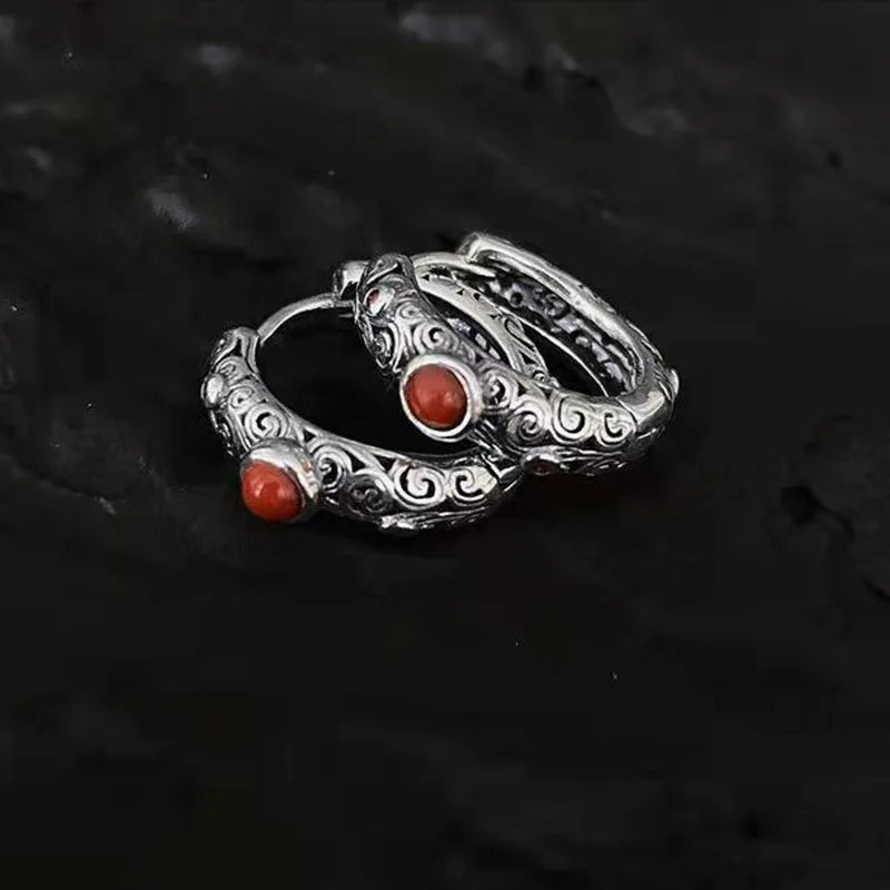 Vintage Thai Silver Ear Buckle For Men Women Auspicious Clouds Earring