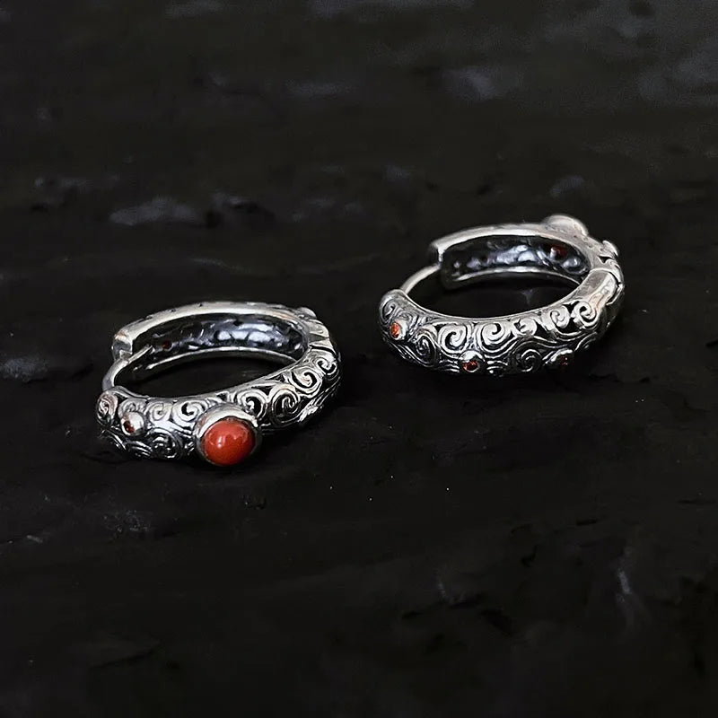Vintage Thai Silver Ear Buckle For Men Women Auspicious Clouds Earring