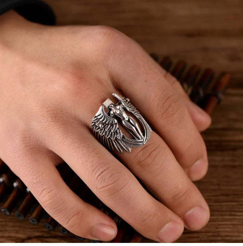Vintage Thai Silver Guardian Angel Cross Ring