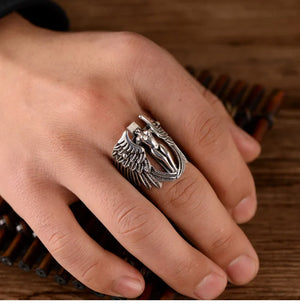 Vintage Thai Silver Guardian Angel Cross Ring