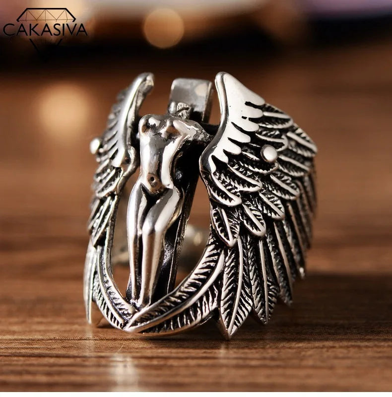 Vintage Thai Silver Guardian Angel Cross Ring