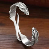 Vintage Thai Silver Copper Feather Bracelet Bangle Women Gift