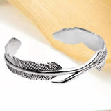 Vintage Thai Silver Copper Feather Bracelet Bangle Women Gift
