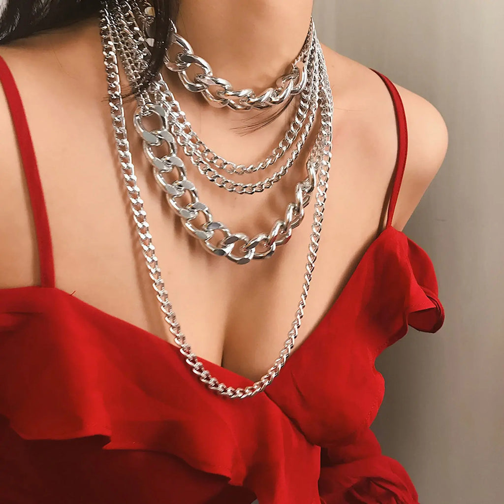 Vintage Thick Chain Pendant Necklaces for Women Bohemian Metal Necklace Jewelry